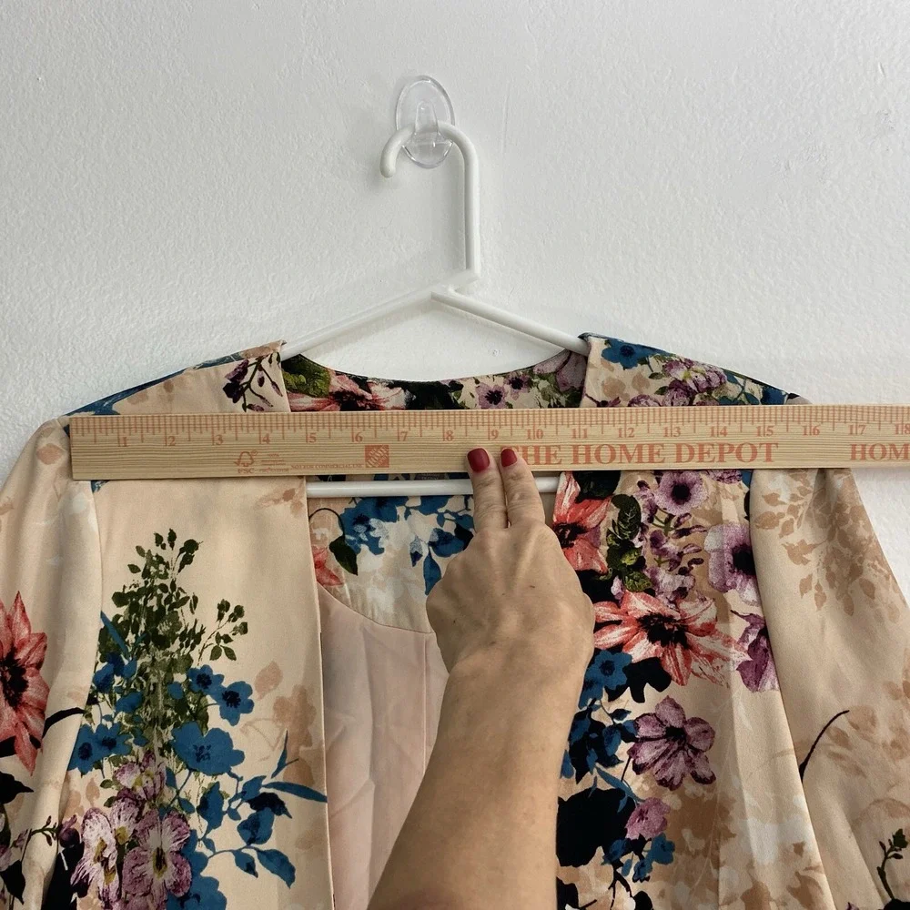 Chelsea28 Floral Print Pink Blazer Open Front Jacket 3 Quarter‎ Sleeve SZ L